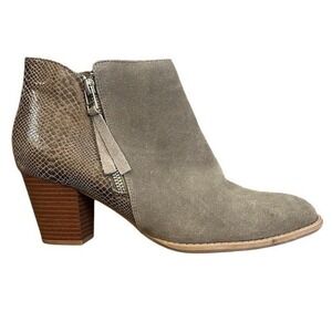 VIONIC Ankle Boot Anne Womens Sz 9 Tan/Taupe Greige Snake/Suede Finish